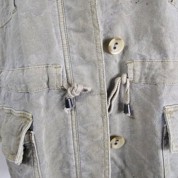 Free People Paint Splatter Military Jacket M Khaki Utility Safari Canvas Grunge - Picture 10 of 14